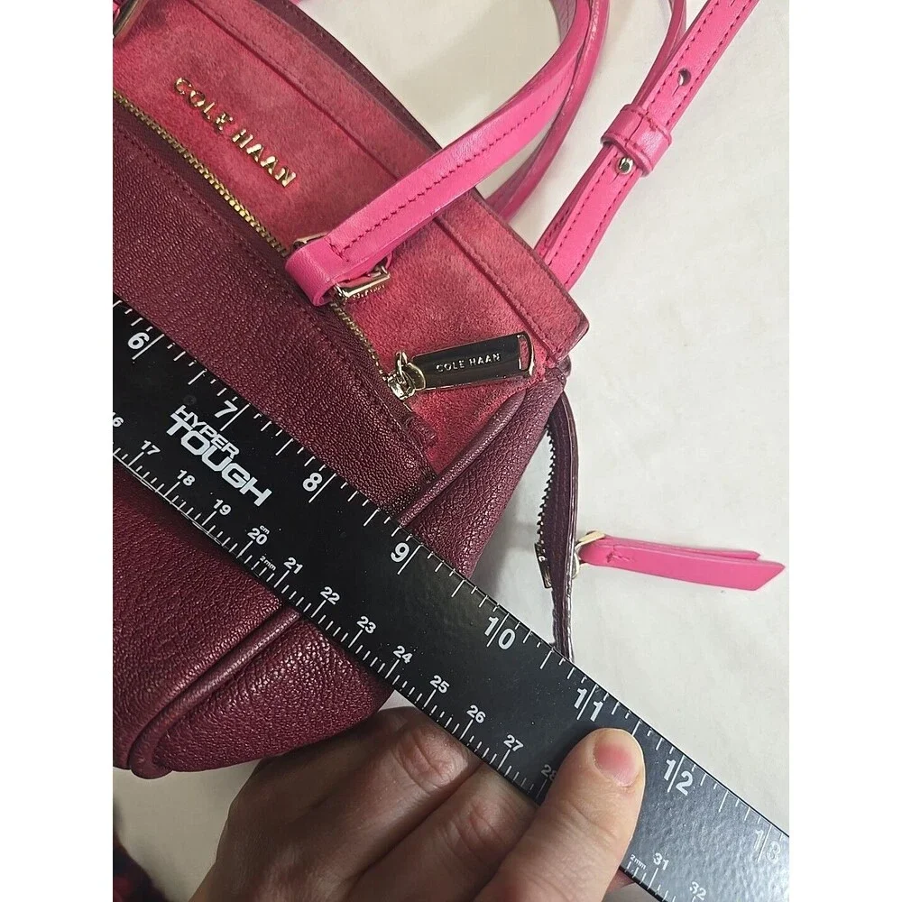 Cole Haan LINLEY Magenta Suede Leather Small Satchel Bag Purse Pink Gold Hardwar